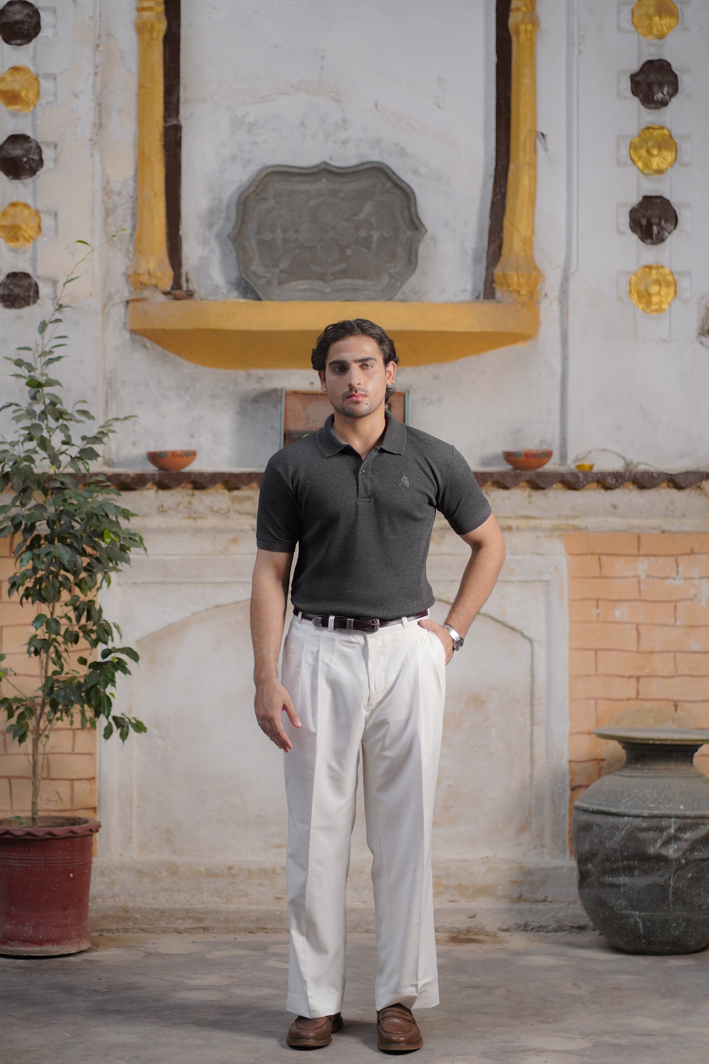Charcoal Waffle Knitted POLO