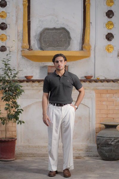 Charcoal Waffle Knitted POLO
