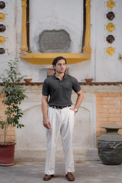 Charcoal Waffle Knitted POLO