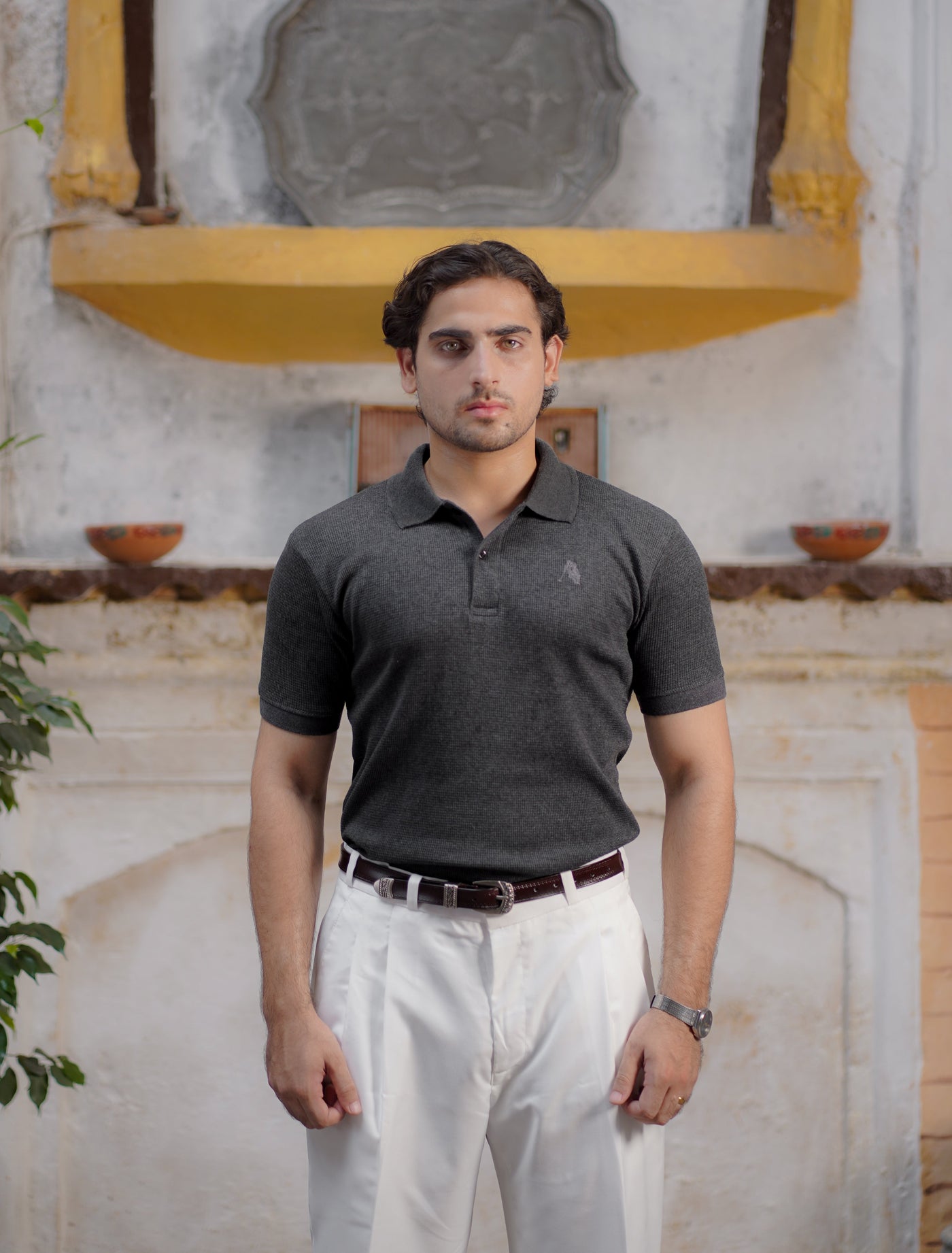 Charcoal Waffle Knitted POLO