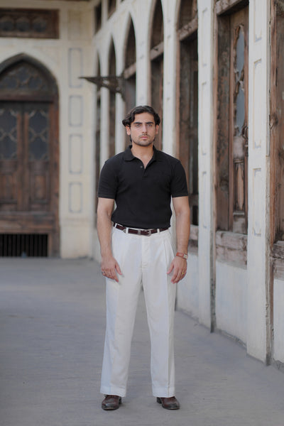 Black Waffle Knitted POLO Shirt