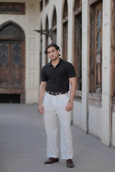 Black Waffle Knitted POLO Shirt