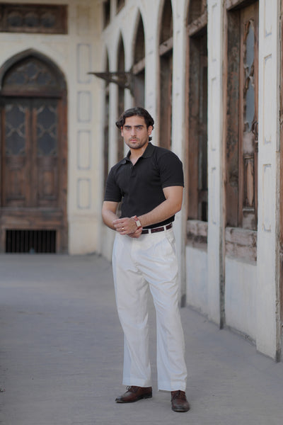 Black Waffle Knitted POLO Shirt