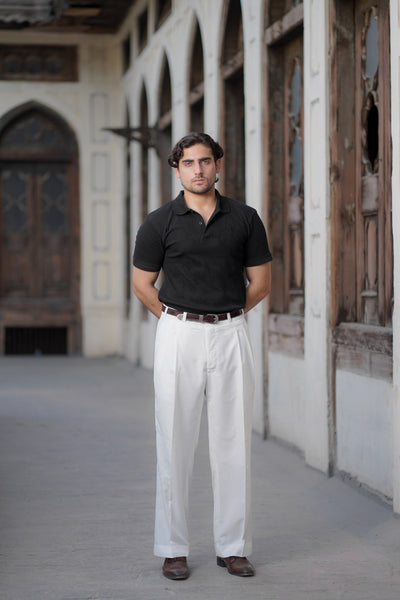 Black Waffle Knitted POLO Shirt
