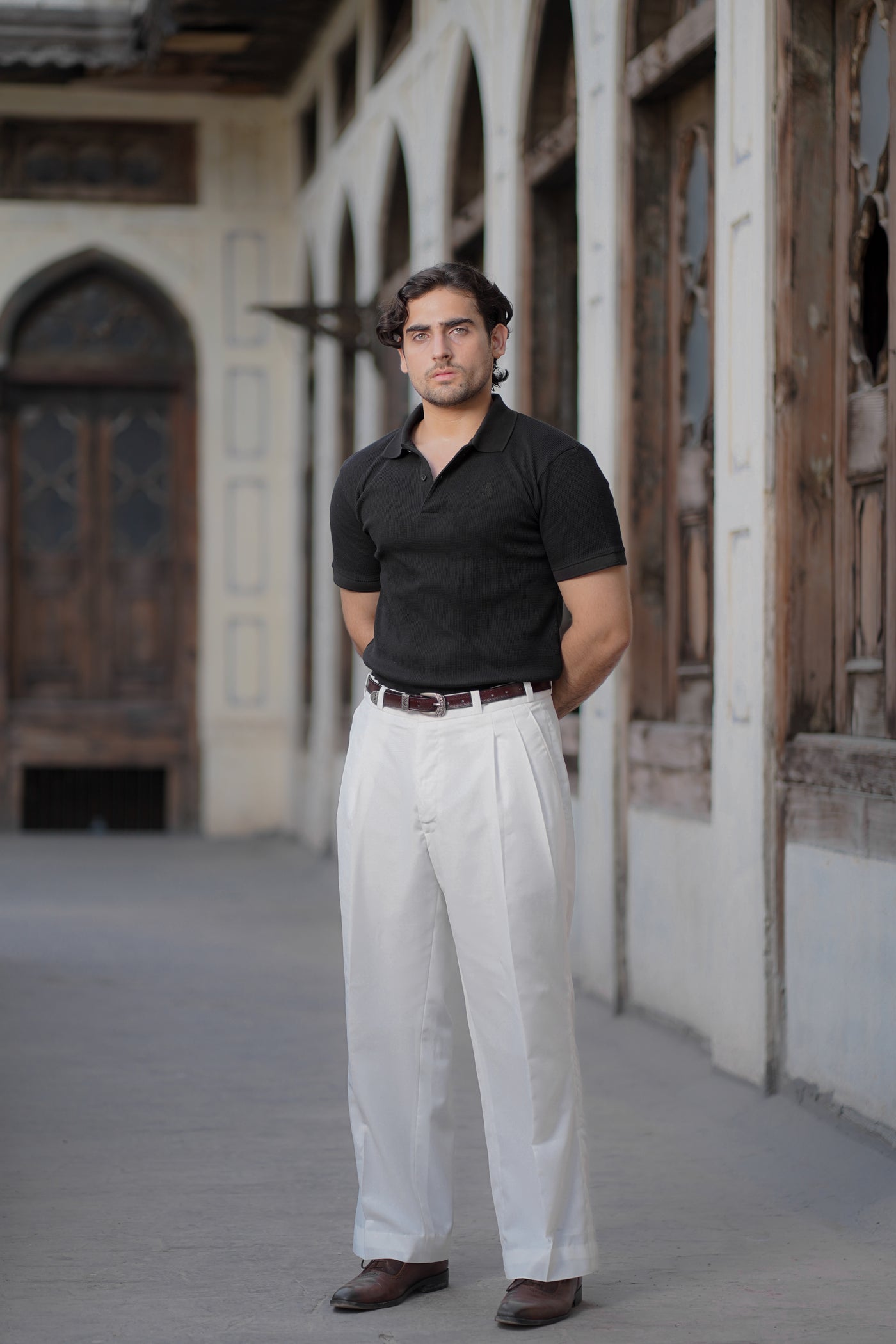 Black Waffle Knitted POLO Shirt