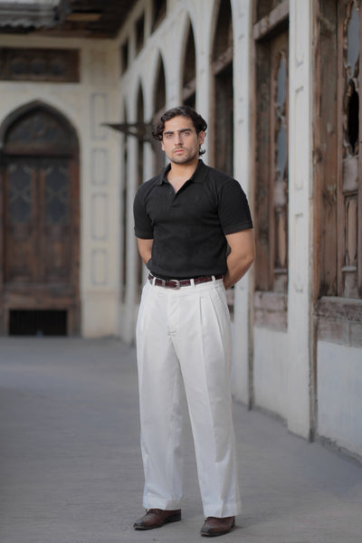 Black Waffle Knitted POLO Shirt