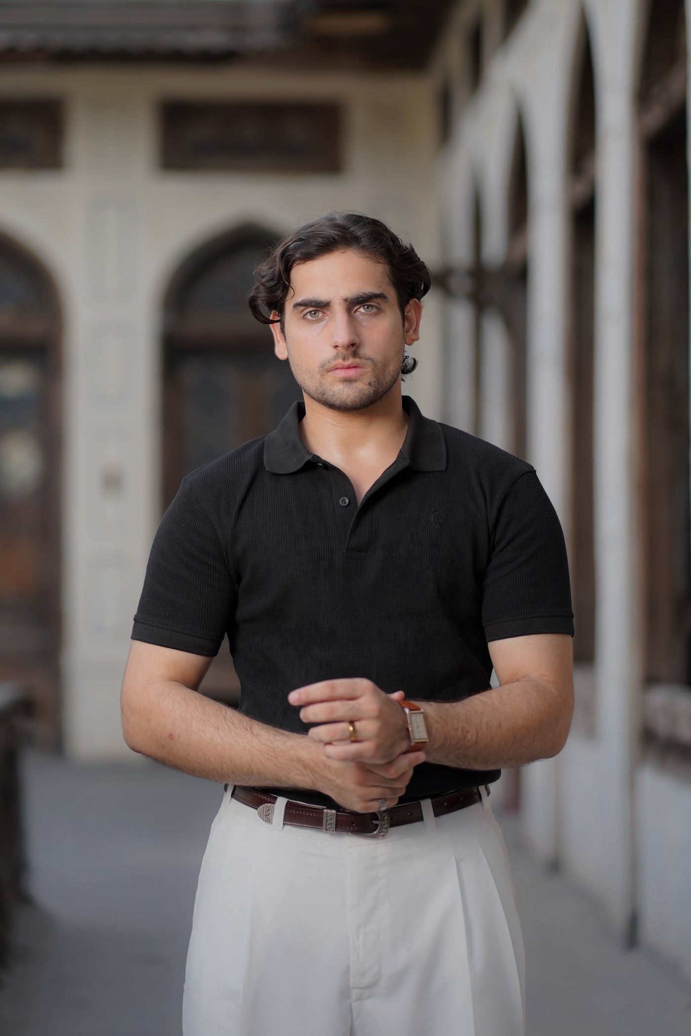 Black Waffle Knitted POLO Shirt