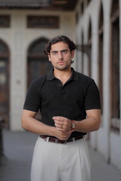 Black Waffle Knitted POLO Shirt