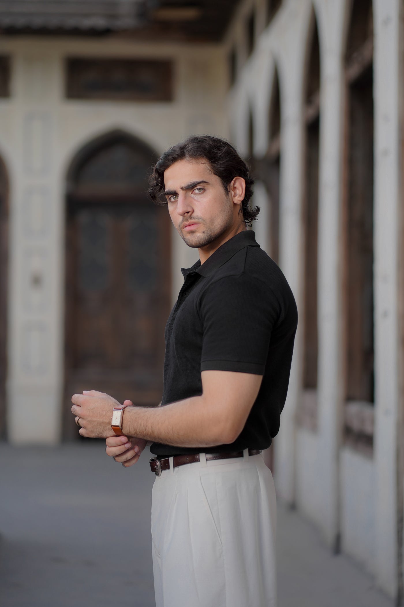 Black Waffle Knitted POLO Shirt