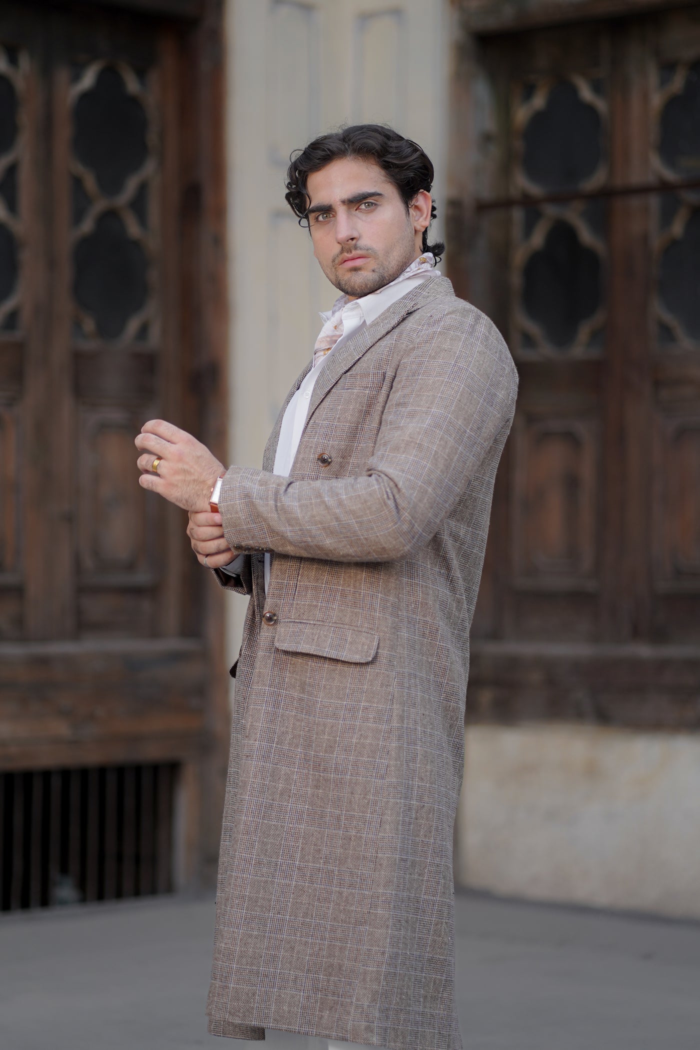 Check Brown Trench Coat