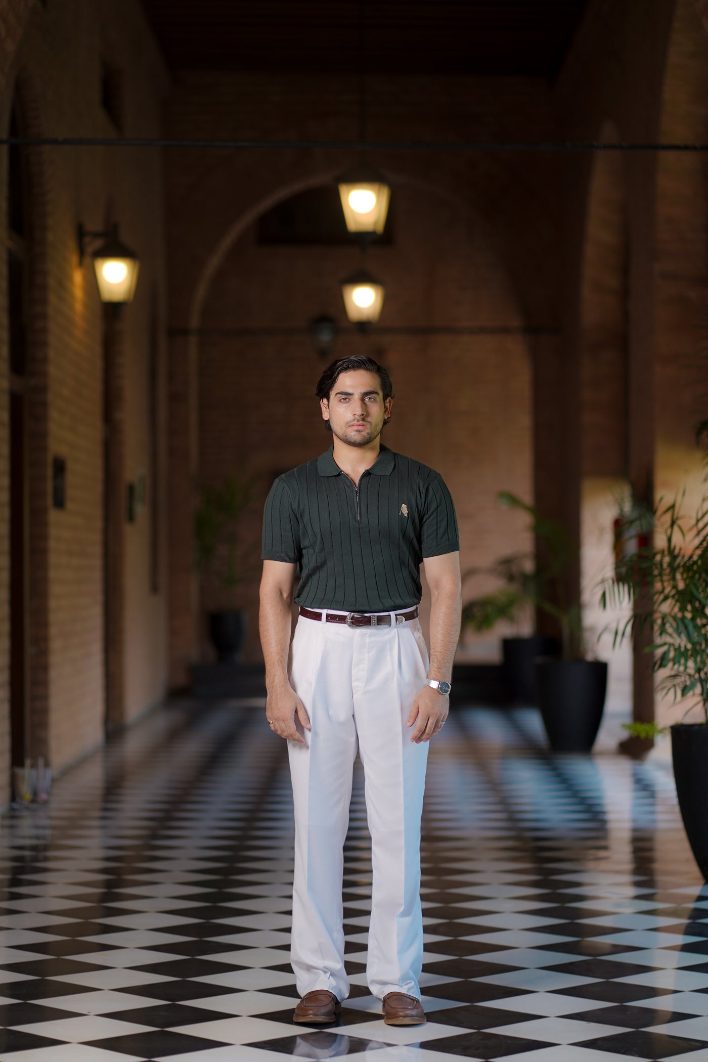 GREEN DROP NEEDLE ZIP POLO SHIRT