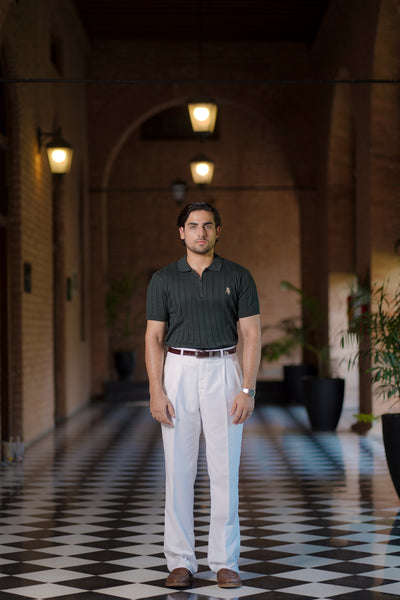 GREEN DROP NEEDLE ZIP POLO SHIRT