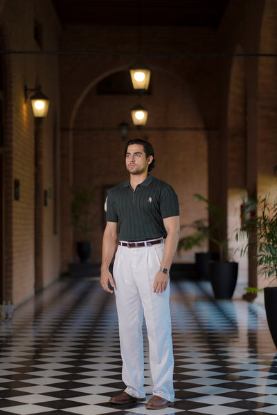GREEN DROP NEEDLE ZIP POLO SHIRT
