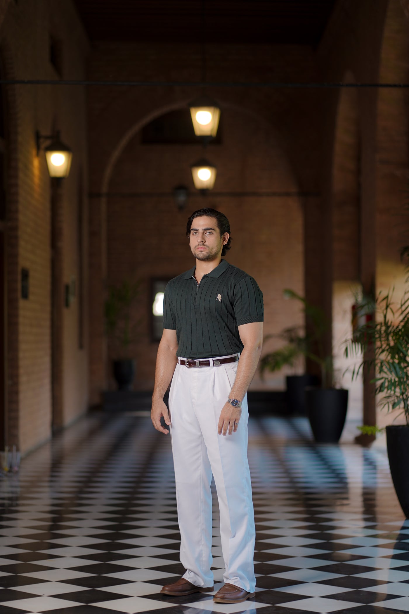 GREEN DROP NEEDLE ZIP POLO SHIRT