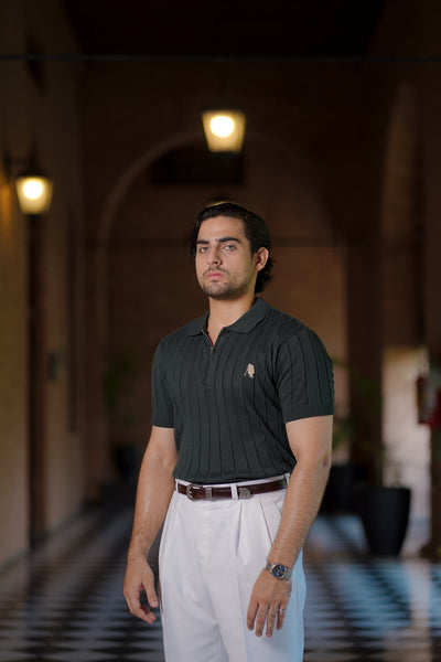 GREEN DROP NEEDLE ZIP POLO SHIRT