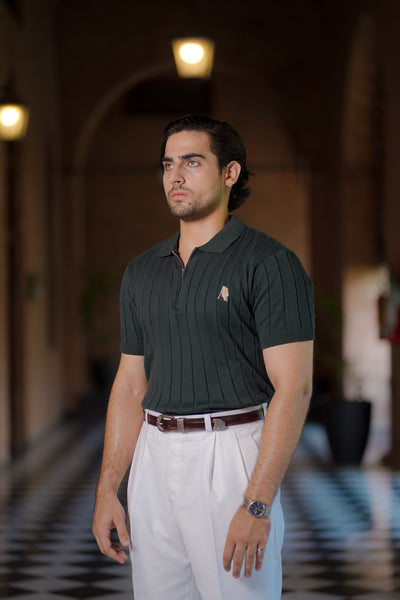 GREEN DROP NEEDLE ZIP POLO SHIRT