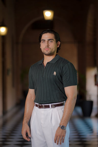 GREEN DROP NEEDLE ZIP POLO SHIRT