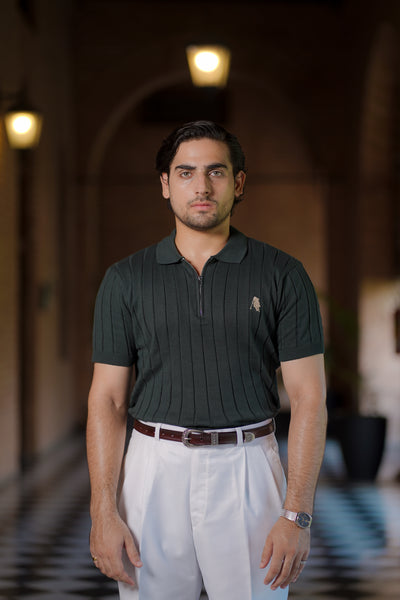 GREEN DROP NEEDLE ZIP POLO SHIRT