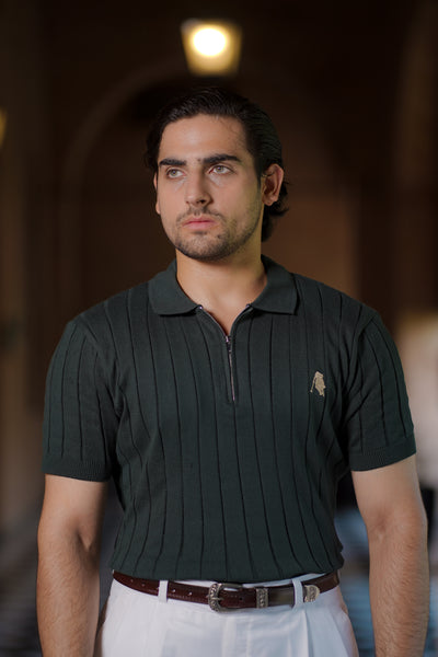 GREEN DROP NEEDLE ZIP POLO SHIRT