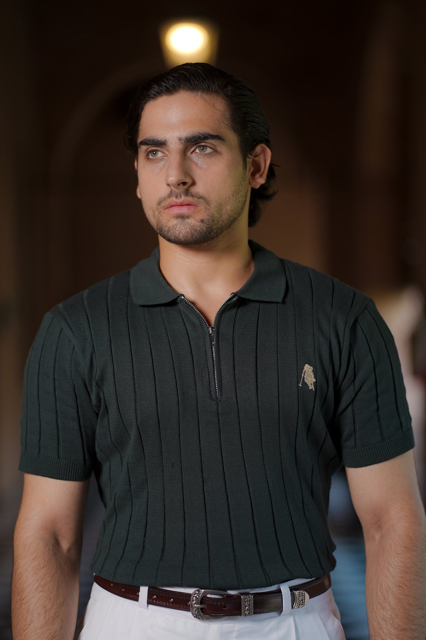 GREEN DROP NEEDLE ZIP POLO SHIRT