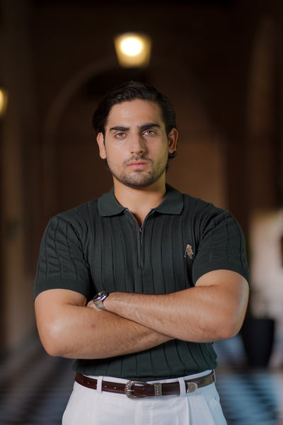 GREEN DROP NEEDLE ZIP POLO SHIRT