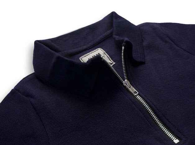 Navy Blue Rib knitted  Zip Polo Top