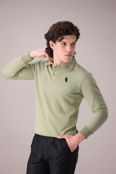 APPLE GREEN FULL SLEEVES POLO - OMH Clothing