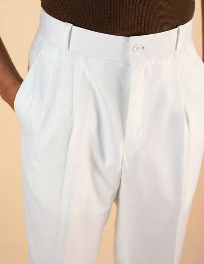 OFF WHITE CUT BELT KOREAN DOUBLE PLEATED PANT