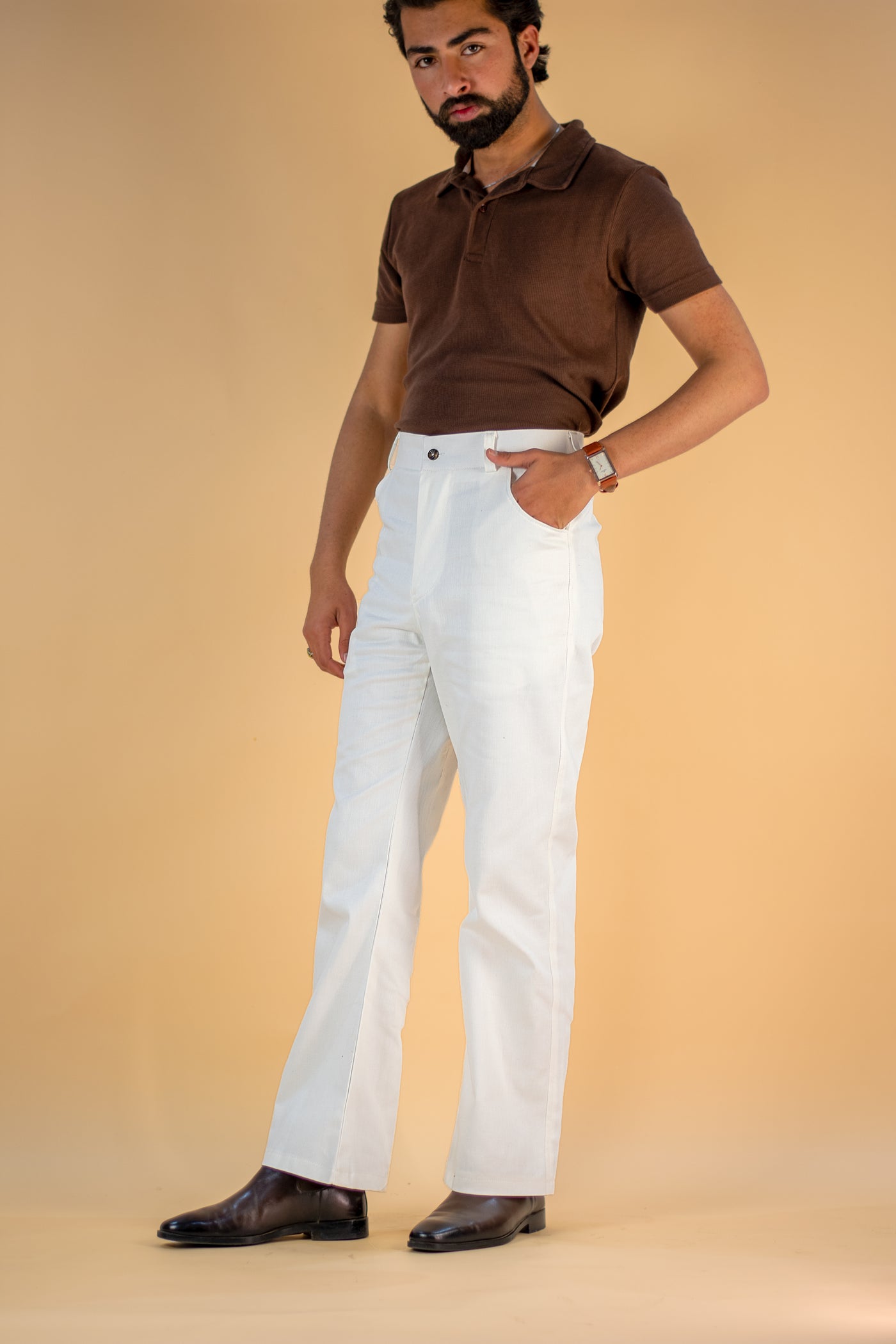 WHITE FLARE STYLE CHINOS TROUSER