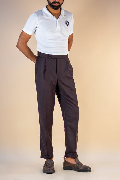 BROWN SIDE TAB TROUSER SINGLE PLEATED