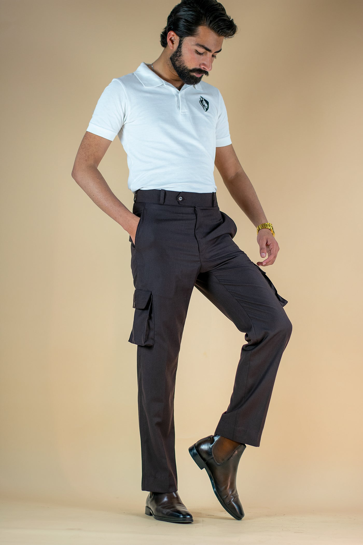 DARK BROWN CARGO STYLE ITALIAN TROUSER - OMH Clothing