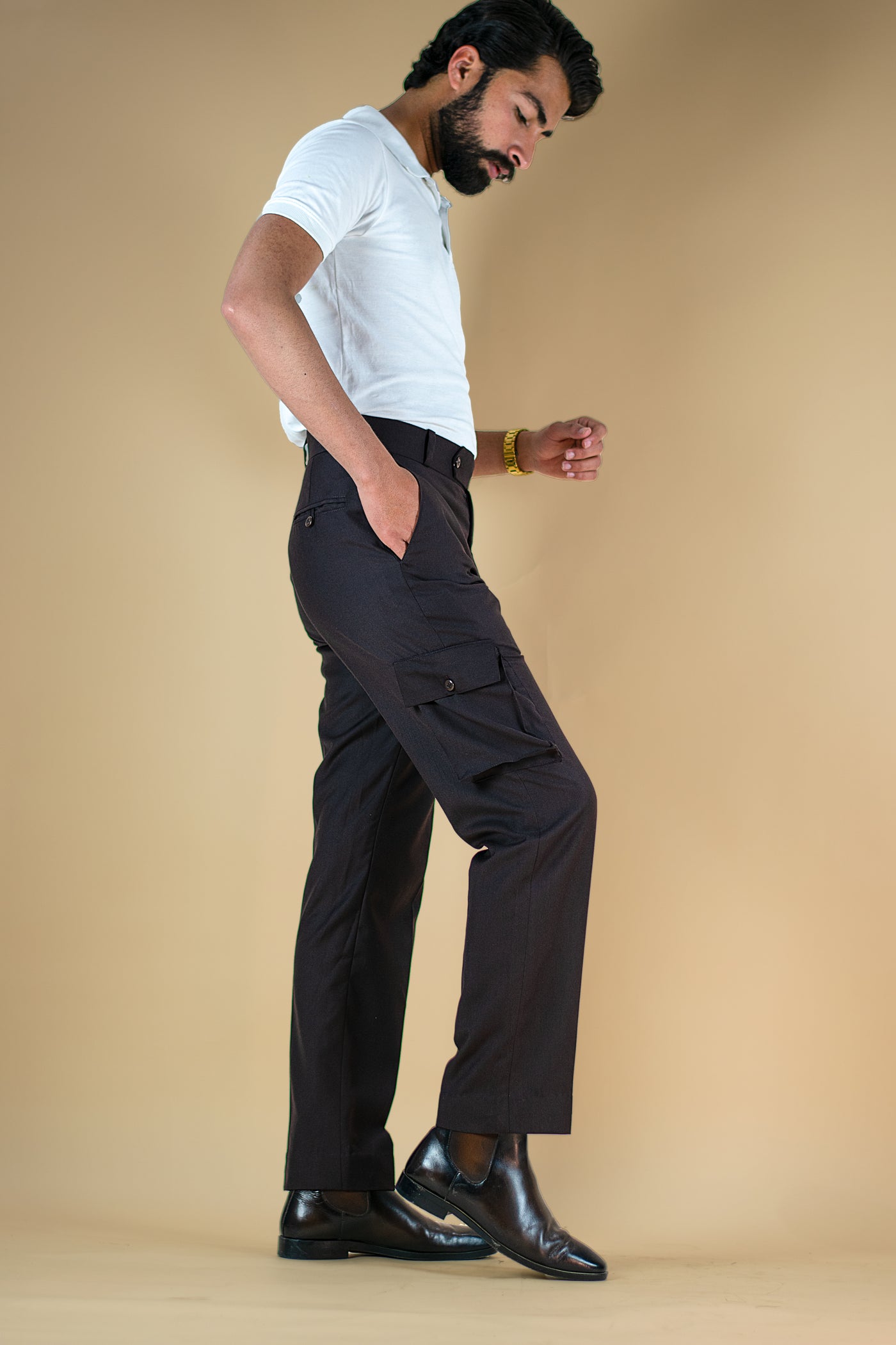 DARK BROWN CARGO STYLE ITALIAN TROUSER - OMH Clothing