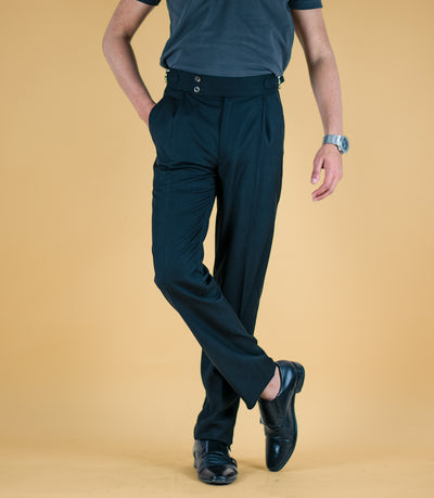 BLACK SIDE TAB SINGLE PLEATED TROUSER