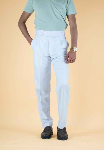 PURE WHITE PLEATED SIDE TAB TROUSER