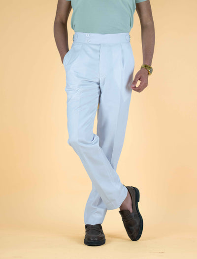 PURE WHITE PLEATED SIDE TAB TROUSER
