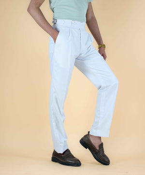 PURE WHITE PLEATED SIDE TAB TROUSER