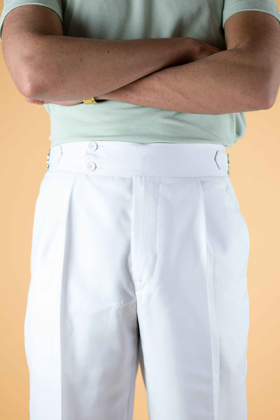 PURE WHITE PLEATED SIDE TAB TROUSER