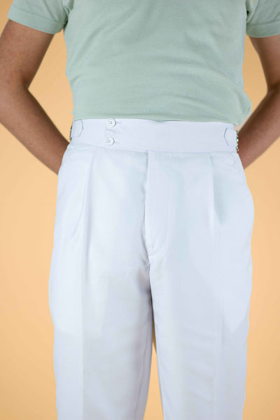 PURE WHITE PLEATED SIDE TAB TROUSER