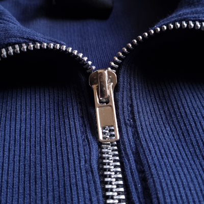 Navy Blue Rib knitted Quarter Zipper - OMH Clothing