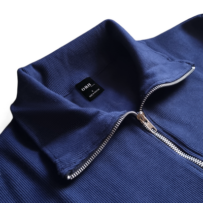 Navy Blue Rib knitted Quarter Zipper - OMH Clothing