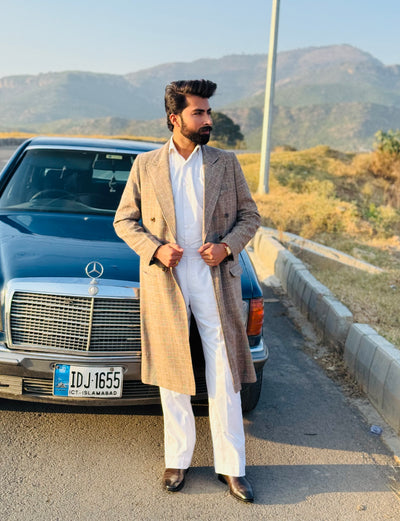 Check Brown Trench Coat - OMH Clothing