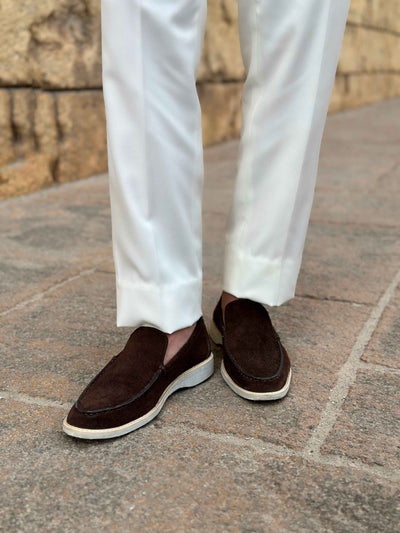 PREMIUM OFF WHITE DOUBLE PLEATED SIDE TAB TROUSER