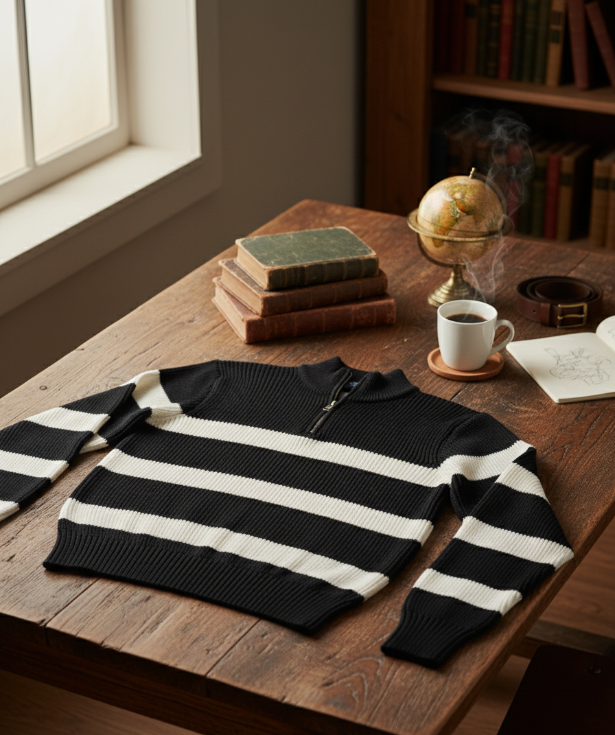 STRIPE ZIPPER SWEATER