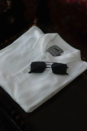 PEARL WHITE RIB KNITTED POLO SHIRT