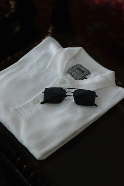 PEARL WHITE RIB KNITTED POLO SHIRT