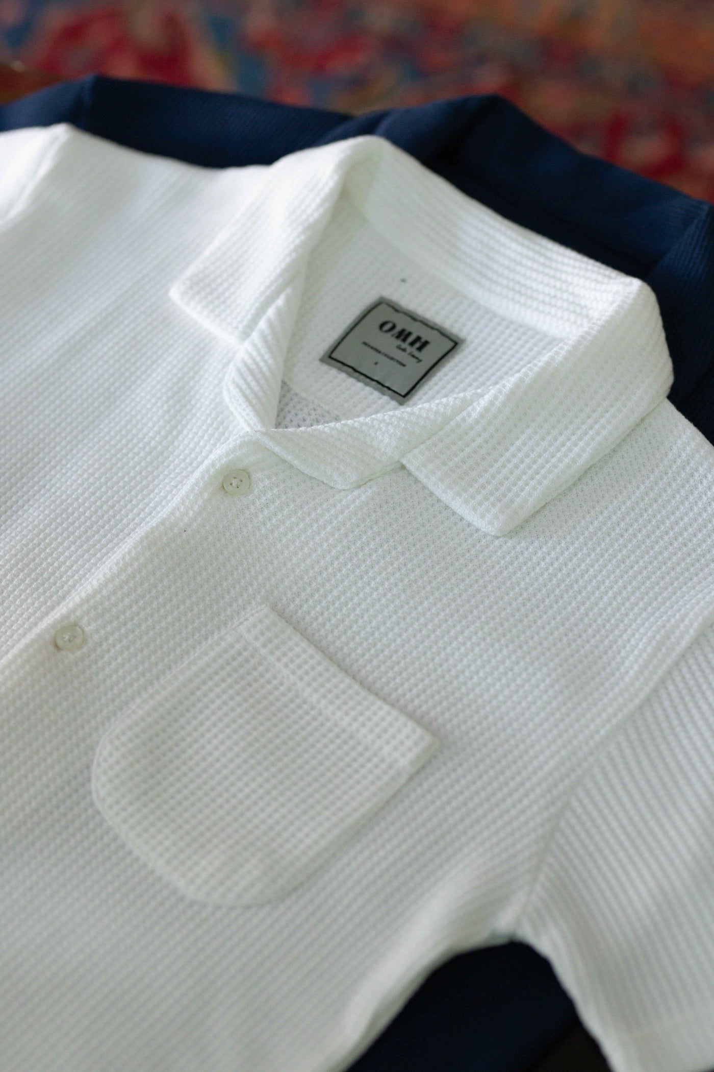 White Waffle Knitted Cuban Collar Shirt