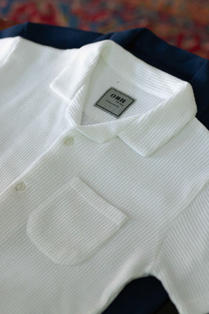 White Waffle Knitted Cuban Collar Shirt
