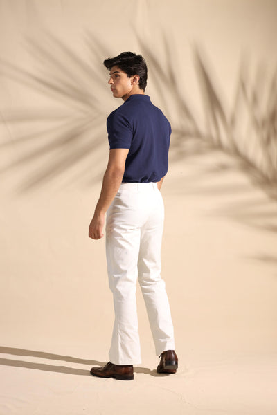 Navy Blue Johnny Collar Waffle Knit POLO Shirt - OMH Clothing