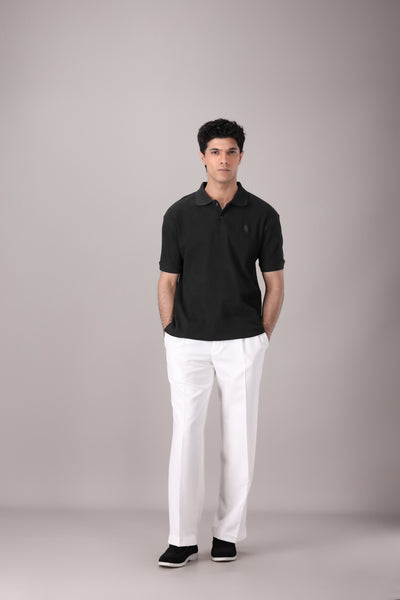 Black Waffle Knitted POLO Shirt - OMH Clothing