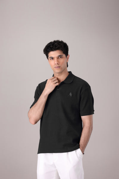 Black Waffle Knitted POLO Shirt - OMH Clothing